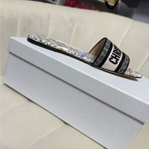 Dior Black and Cream Slide Sandals